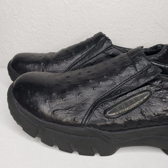 Roper Performance Black Shoes  Ostrich Print Leather Loafer Slip Ons main image 10